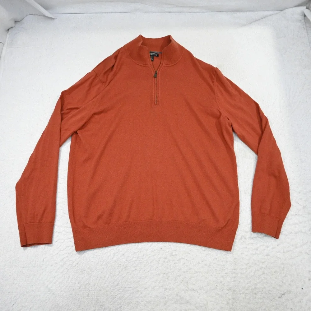 Banana‎ Republic Sweater Mens XL Regular Orange Quarter Zip Pima Cotton Cashmere